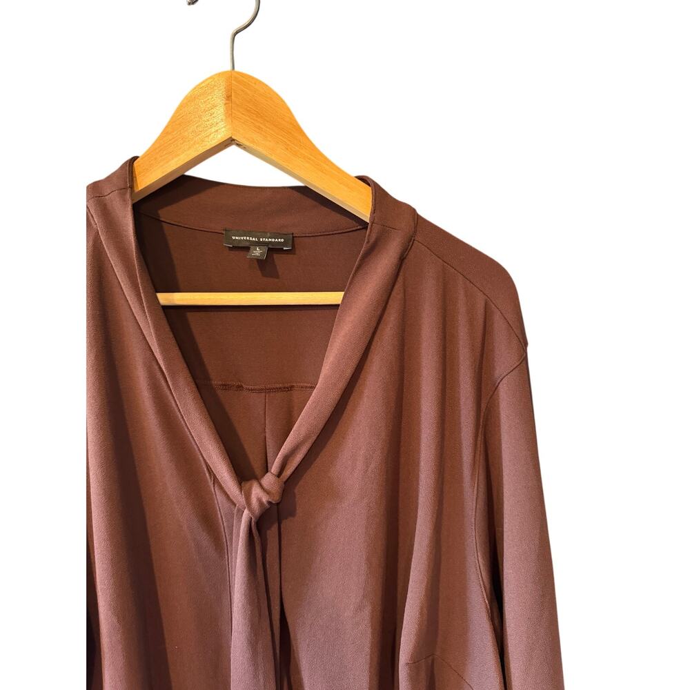 Universal Standard | Brown Button Front Tie Neck Tess Blouse | Size Large